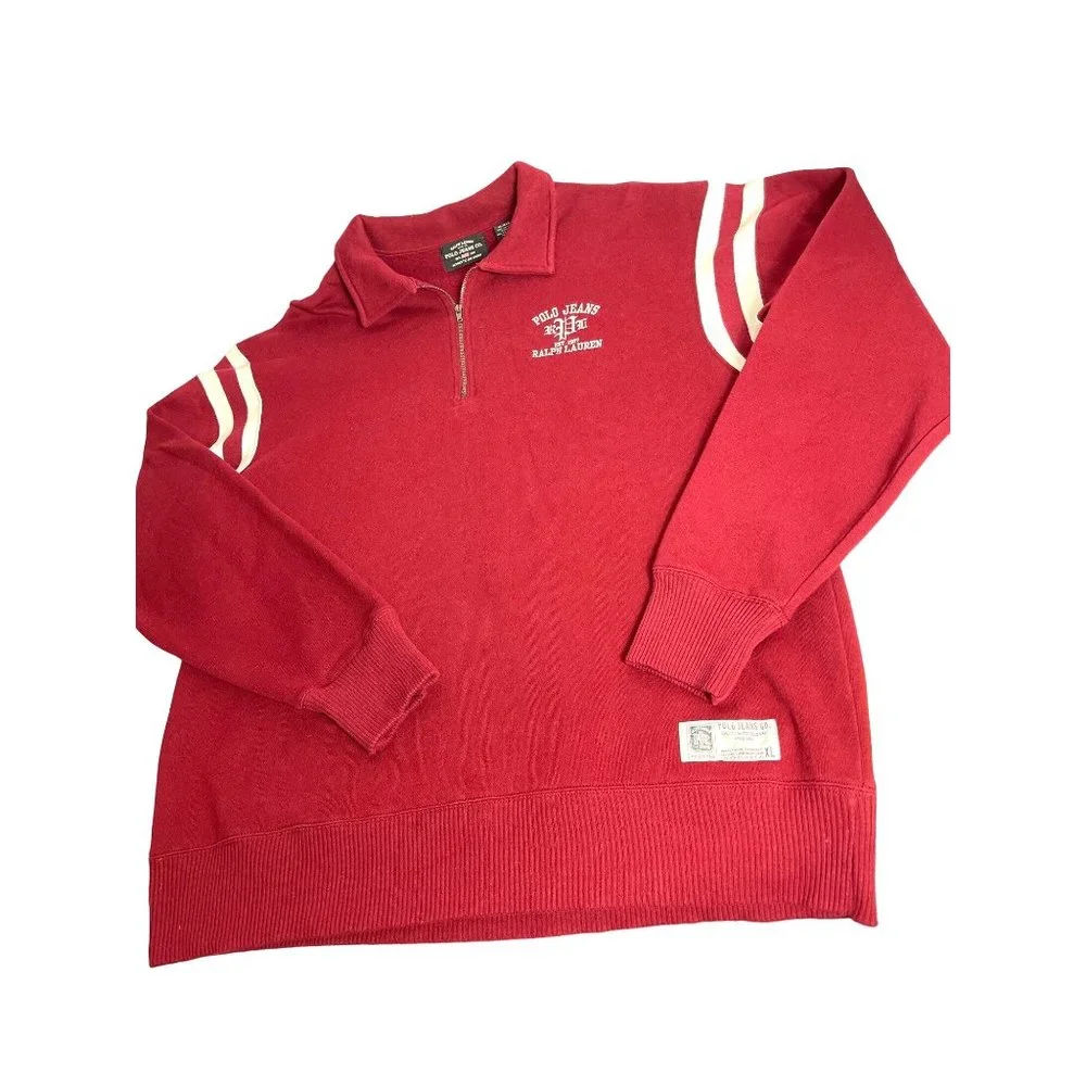 Vintage Polo Ralph Lauren Sweatshirt XL Red Crimson Varsity Track Embroidered - Picture 7 of 8